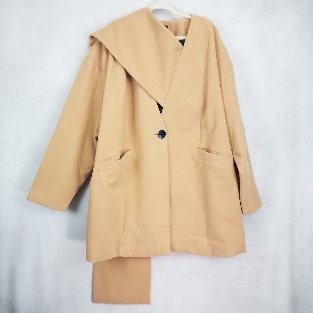 Eloquii Overcoat Peacoat Attached Wrap Neck Scarf  Tan Beige Camel 26  / 28